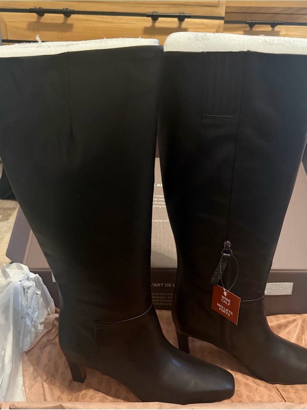 FrancoSarto Timmy Wide Calf Knee High Black Tall Heeled Boots